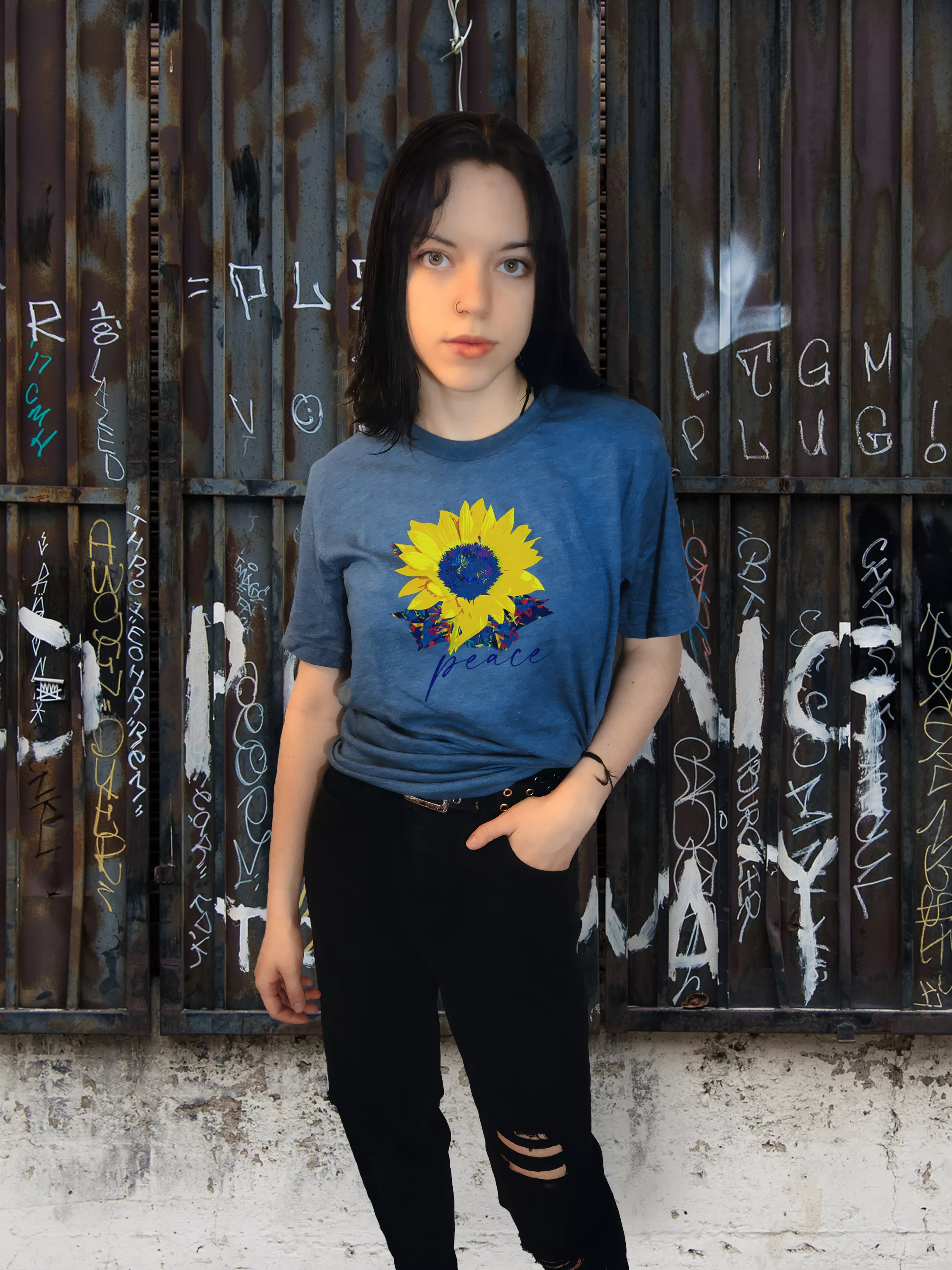 Sunflower For Peace - Blue Tshirt